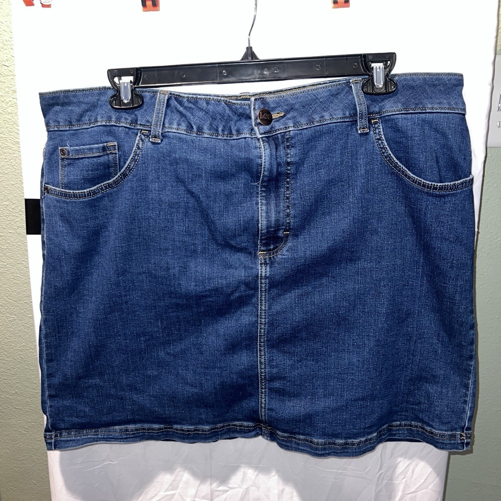 Lee Denim Skirt Womens 20W Plus Stretch Blue Jean Skirt Mid Rise Casual Y2K